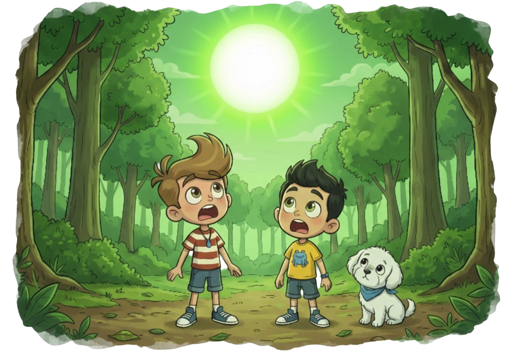 El sol verde lima en el bosque